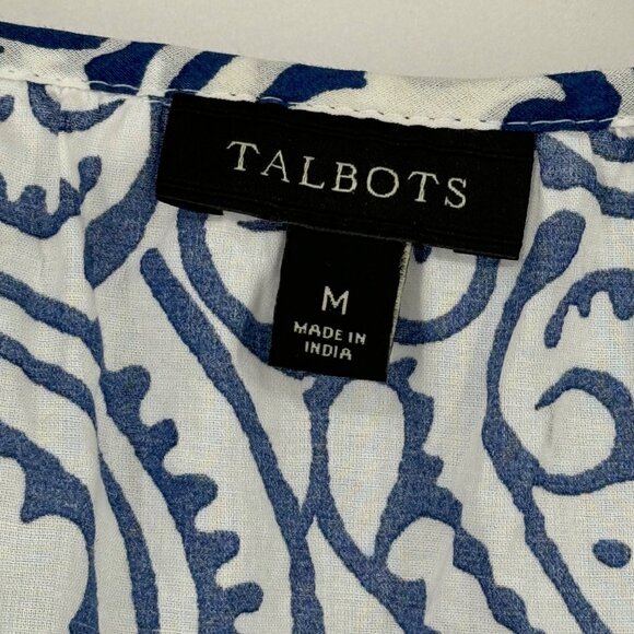 Talbots Long Sleeve Blouse blue pattern Yellow Beaded Embellishment size medium - Picture 9 of 11